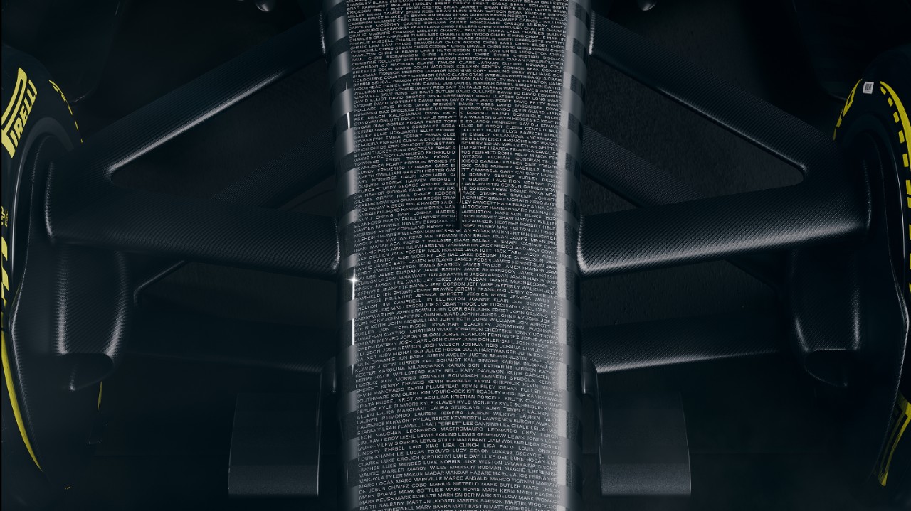 The nose of the Cadillac Formula 1 test livery.